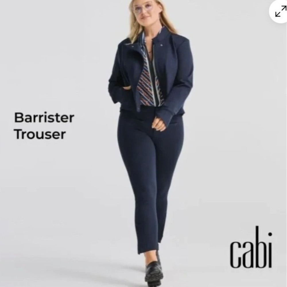 Cabi Barrister Trouser Navy Blue Slim High Rise Pants Side Slit Size 2 5818‎